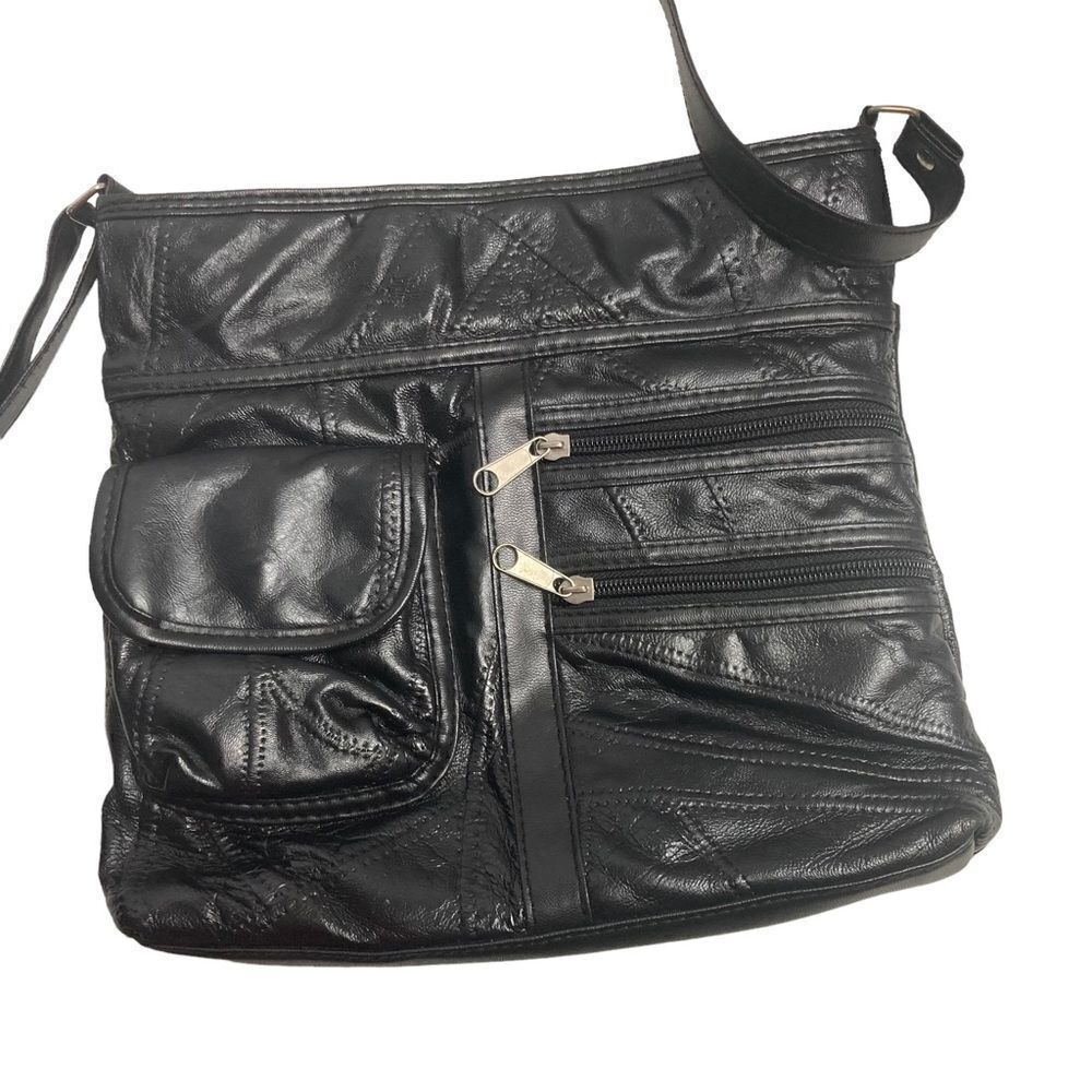 Genuine Patch Leather Crossbody Black 10X2X10‎